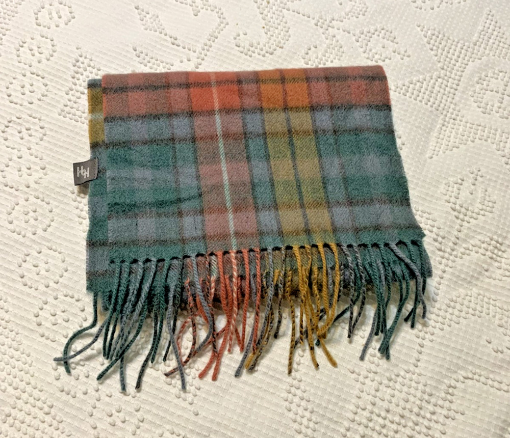 House of Hogarth Multicolor Plaid 100% lambswool Fringed Scarf Old Money Preppy